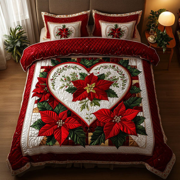 Festive Cheer quilted 3-piece bedding set on a made bed in a winter-styled bedroom