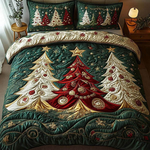 Festive Dream quilted 3-piece bedding set on a made bed in a winter-styled bedroom