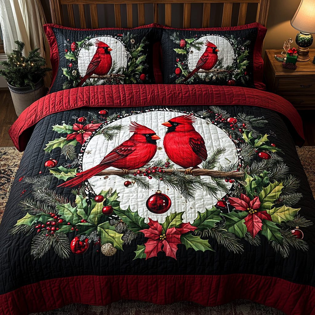 Festive Flight quilted 3-piece bedding set on a made bed in a winter-styled bedroom