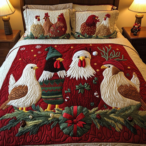 Festive Flock quilted 3-piece bedding set on a made bed in a winter-styled bedroom