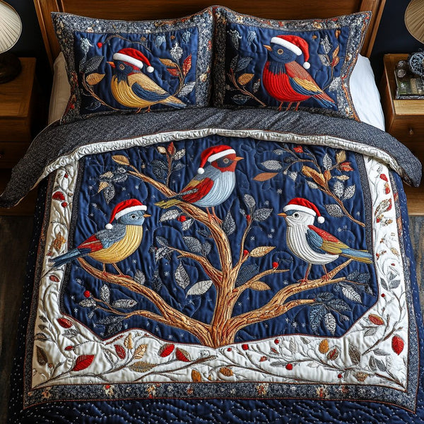 Festive Flock quilted 3-piece bedding set on a made bed in a winter-styled bedroom