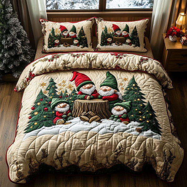 Festive Forest quilted 3-piece bedding set on a made bed in a winter-styled bedroom