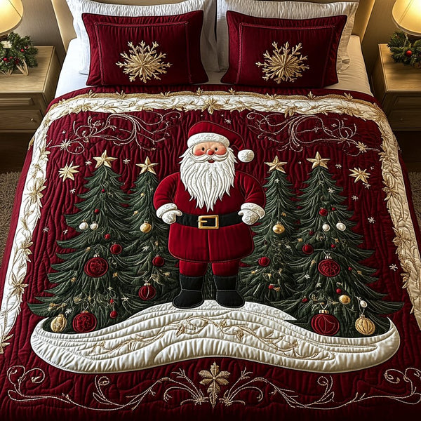 Festive Frost quilted 3-piece bedding set on a made bed in a winter-styled bedroom