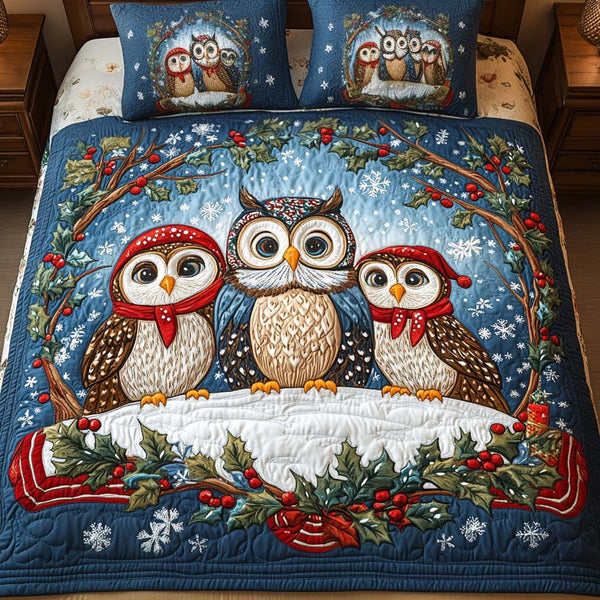 Festive Gathering quilted 3-piece bedding set on a made bed in a winter-styled bedroom