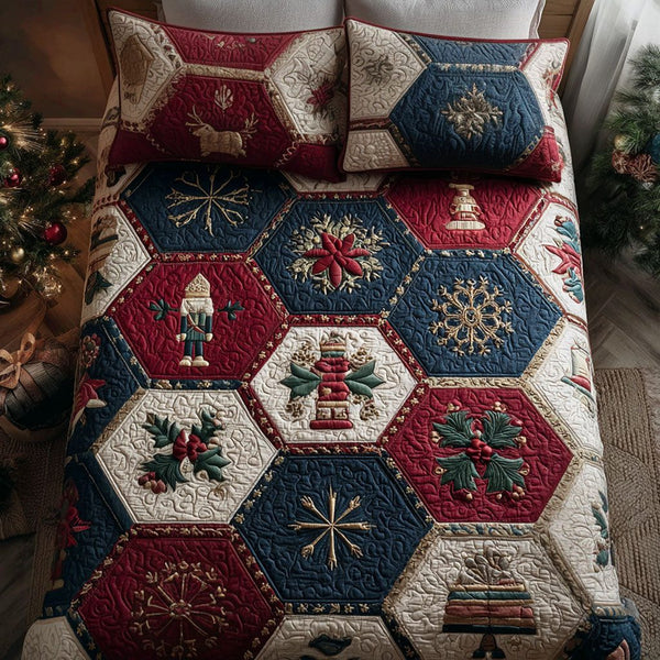 Festive Harmony quilted 3-piece bedding set on a made bed in a winter-styled bedroom