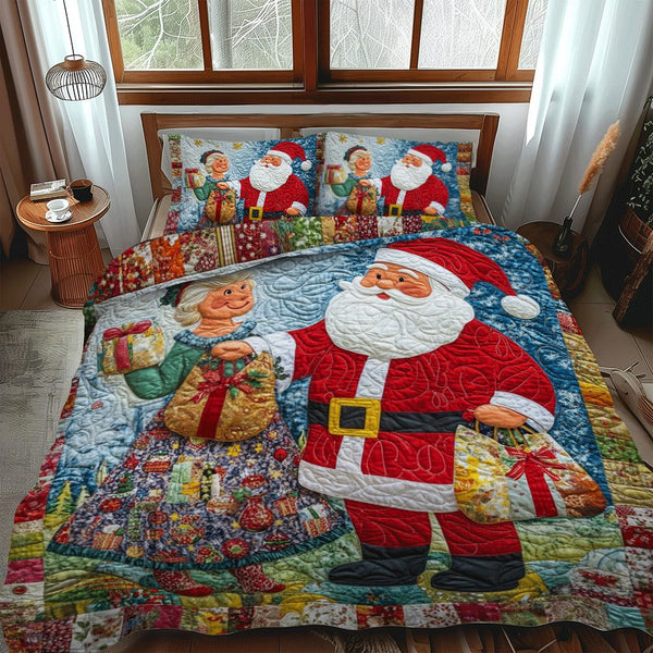 Festive Holiday Dreams quilted 3-piece bedding set on a made bed in a winter-styled bedroom
