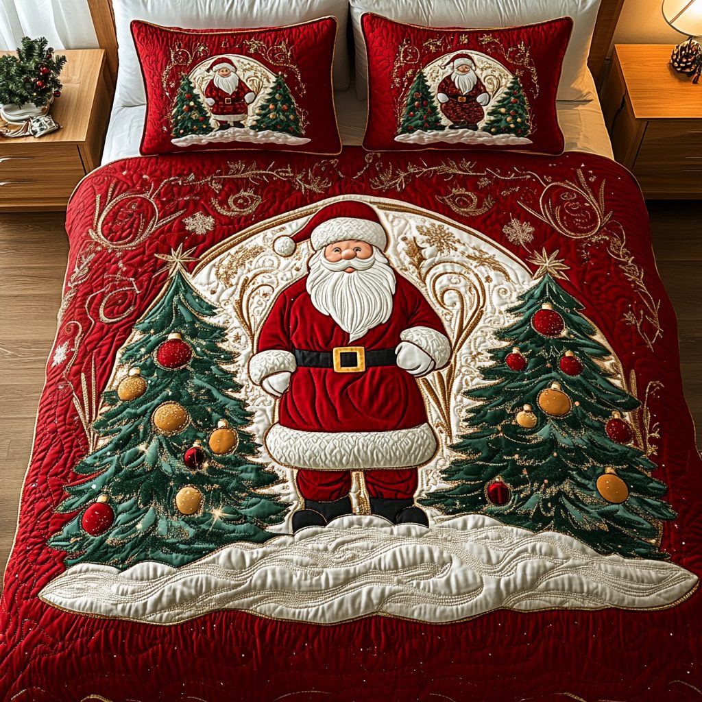 Festive Magic quilted 3-piece bedding set on a made bed in a winter-styled bedroom