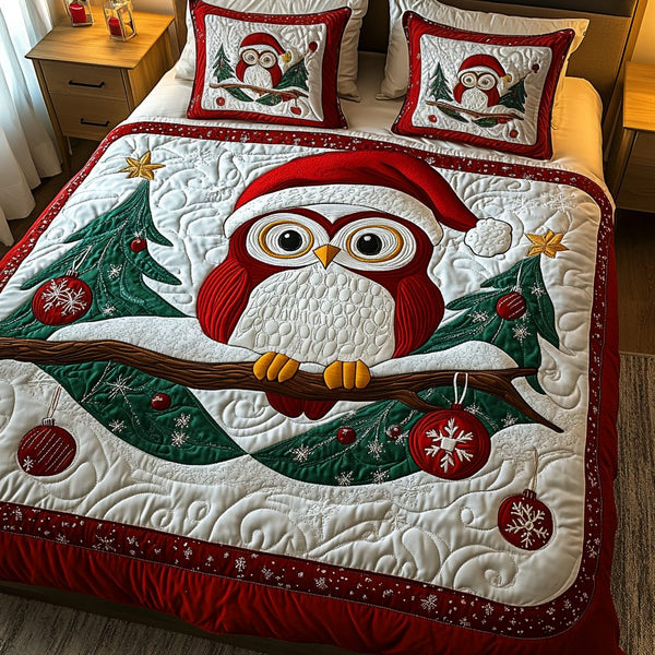 Festive Nest quilted 3-piece bedding set on a made bed in a winter-styled bedroom