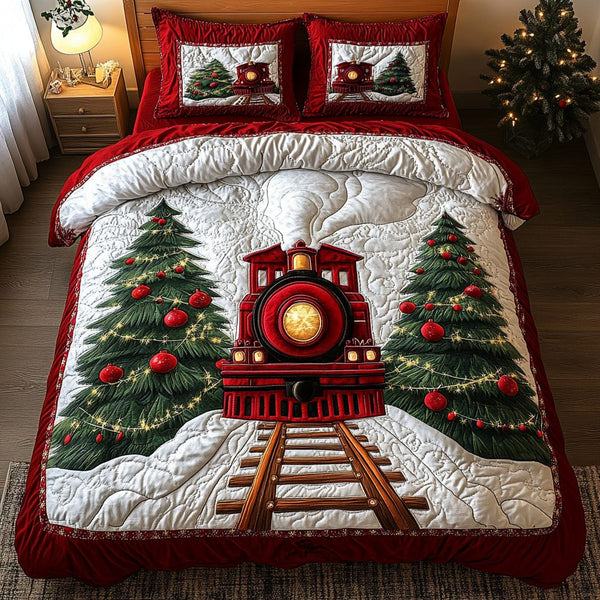 Festive Path quilted 3-piece bedding set on a made bed in a winter-styled bedroom