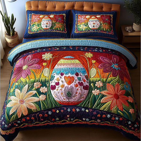 Festive Shells quilted 3-piece bedding set on a made bed in a winter-styled bedroom