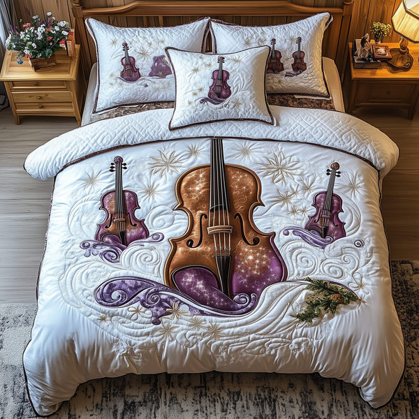 Festive String quilted 3-piece bedding set on a made bed in a winter-styled bedroom