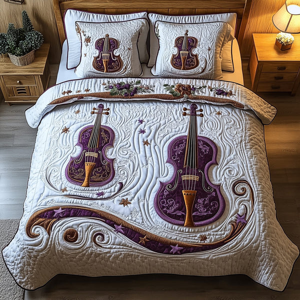 Festive String quilted 3-piece bedding set on a made bed in a winter-styled bedroom