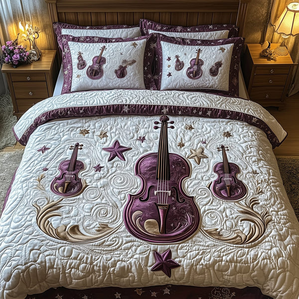 Festive String quilted 3-piece bedding set on a made bed in a winter-styled bedroom