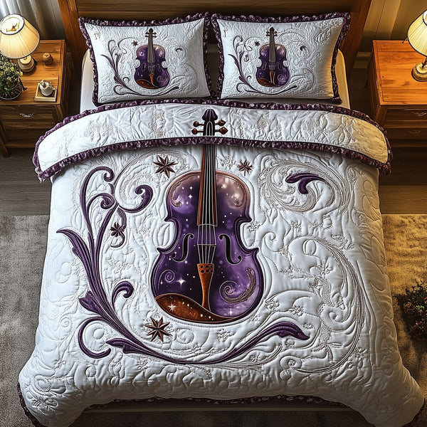 Festive String quilted 3-piece bedding set on a made bed in a winter-styled bedroom