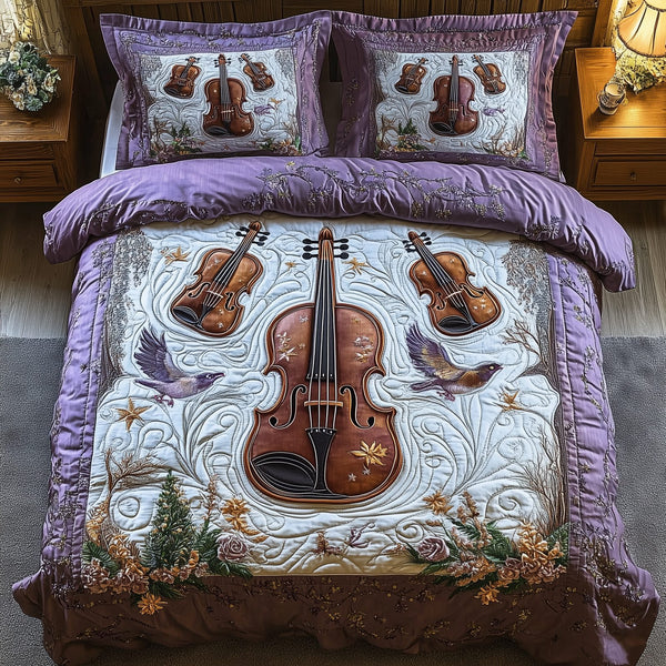Festive String quilted 3-piece bedding set on a made bed in a winter-styled bedroom