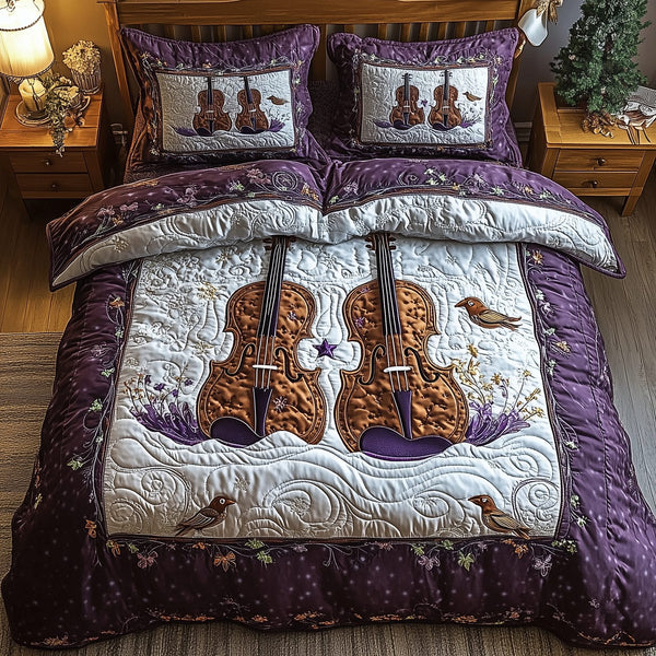 Festive String quilted 3-piece bedding set on a made bed in a winter-styled bedroom