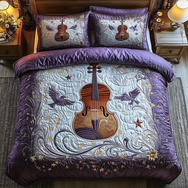 Festive String quilted 3-piece bedding set on a made bed in a winter-styled bedroom