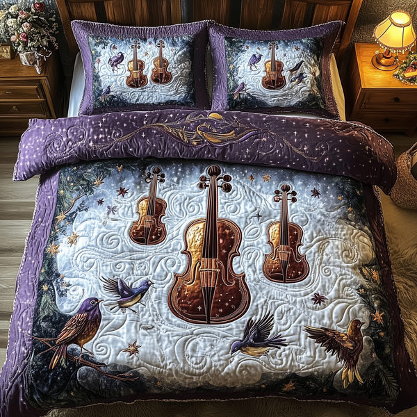 Festive String quilted 3-piece bedding set on a made bed in a winter-styled bedroom