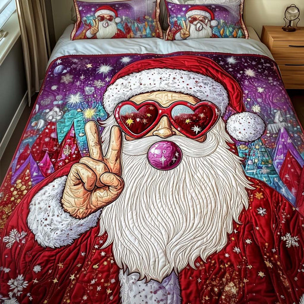 Festive Vibes quilted 3-piece bedding set on a made bed in a winter-styled bedroom