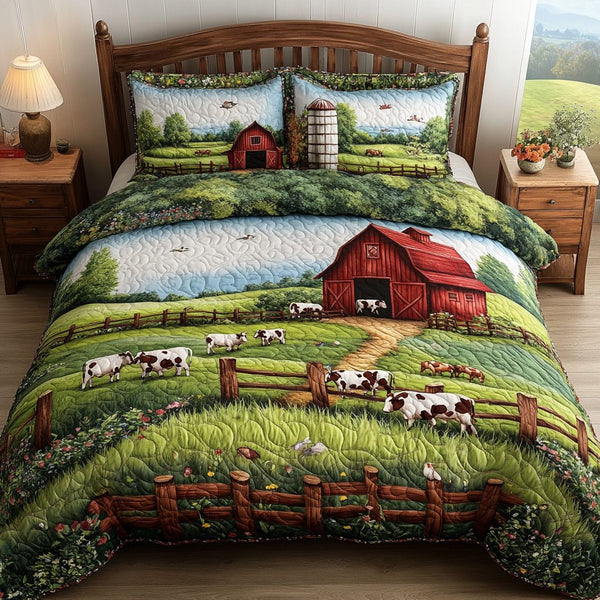 Field Horizon quilted 3-piece bedding set on a made bed with two matching pillow shams