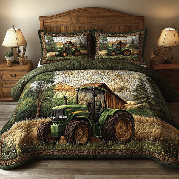 Field King quilted 3-piece bedding set on a made bed with two matching pillow shams