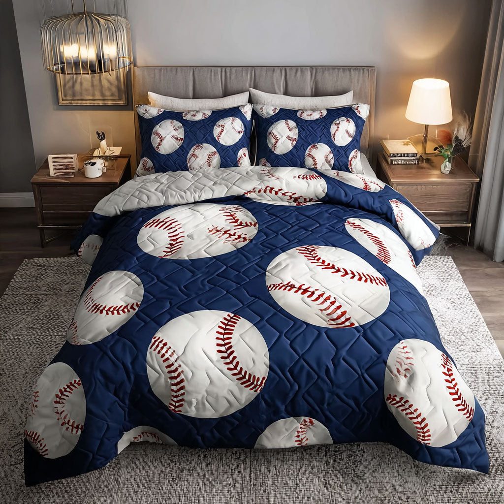 Field Legend quilted 3-piece bedding set on a made bed with two matching pillow shams
