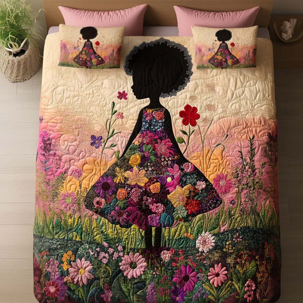 Field of Dreams quilted 3-piece bedding set on a made bed with two matching pillow shams