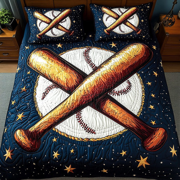 Field of Dreams quilted 3-piece bedding set on a made bed with two matching pillow shams