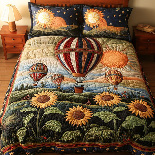Fields of Flight quilted 3-piece bedding set on a made bed with two matching pillow shams
