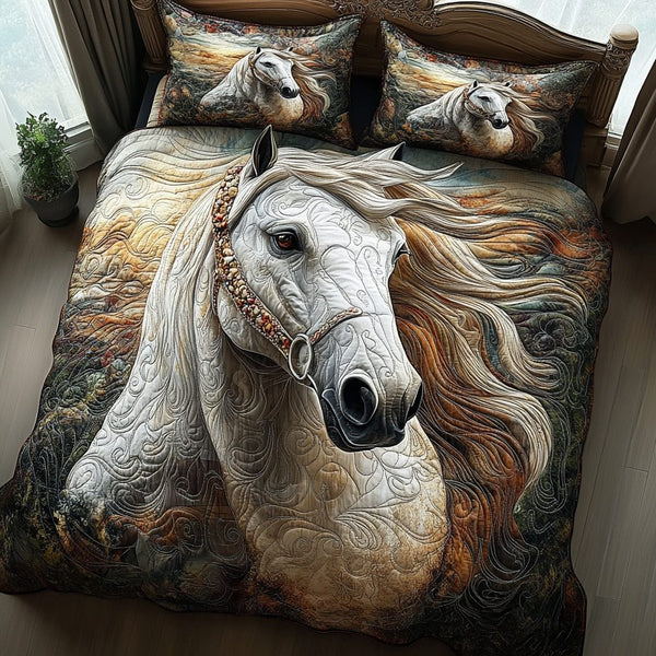 Fierce Loyalty quilted 3-piece bedding set on a made bed with two matching pillow shams