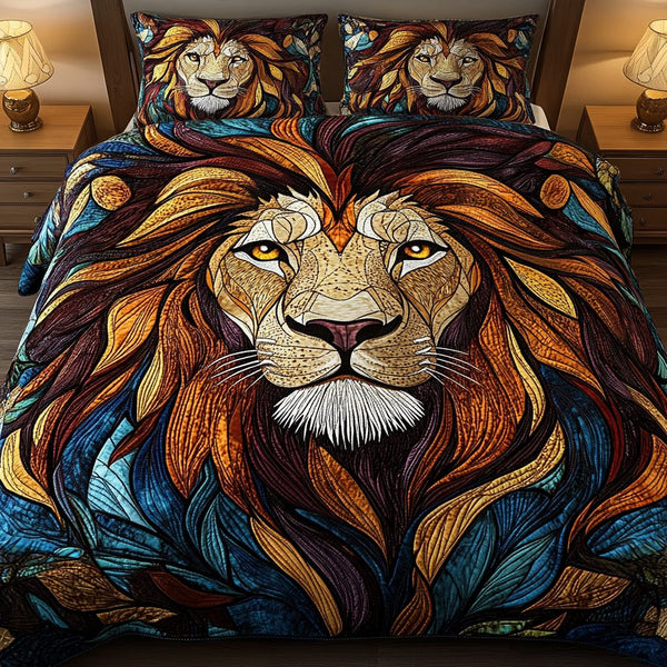 Fierce Majesty quilted 3-piece bedding set on a made bed with two matching pillow shams