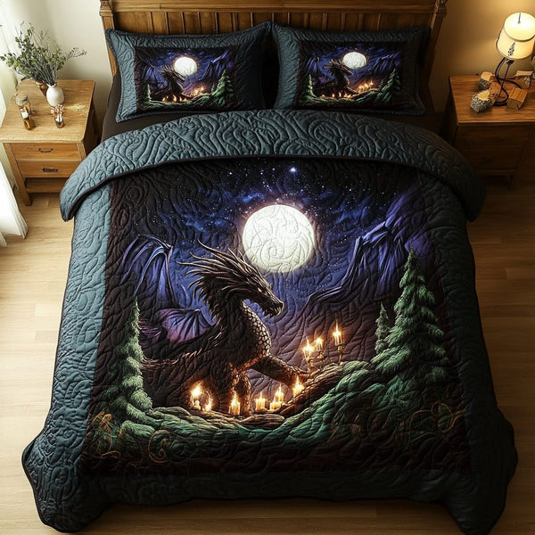 Fierce Roar quilted 3-piece bedding set on a made bed with two matching pillow shams