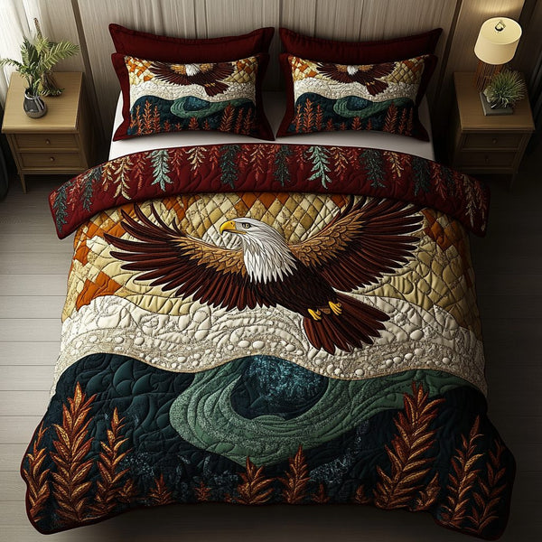 Fierce Vision quilted 3-piece bedding set on a made bed with two matching pillow shams