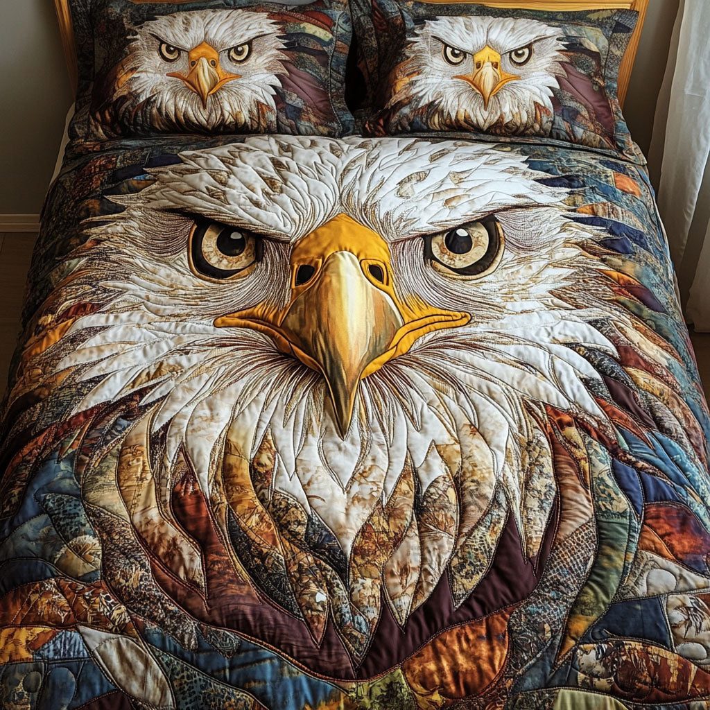Fierce Vision quilted 3-piece bedding set on a made bed with two matching pillow shams