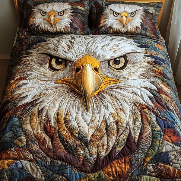 Fierce Vision quilted 3-piece bedding set on a made bed with two matching pillow shams