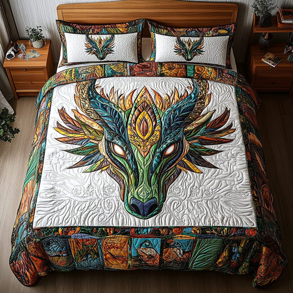 Fireborn Majesty quilted 3-piece bedding set on a made bed with two matching pillow shams