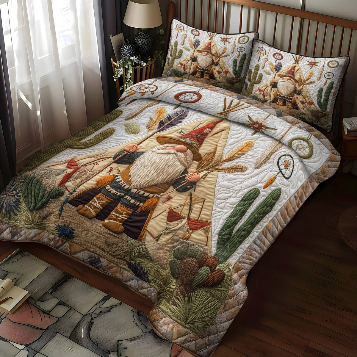 Firelight Glow quilted 3-piece bedding set on a made bed with two matching pillow shams