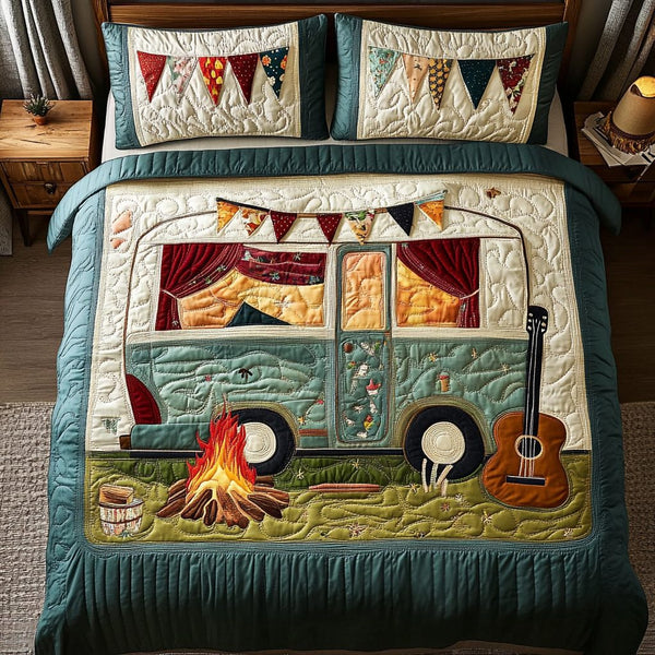 Firelight Road quilted 3-piece bedding set on a made bed with two matching pillow shams