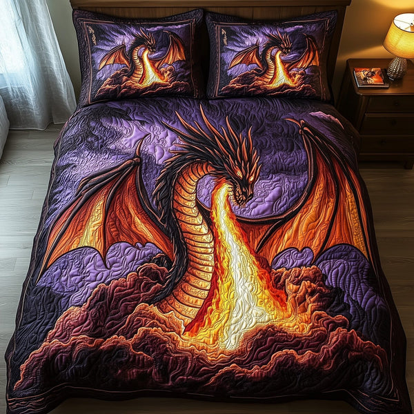Flameborn Majesty quilted 3-piece bedding set on a made bed with two matching pillow shams