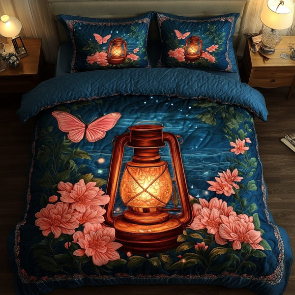 Flickering Light quilted 3-piece bedding set on a made bed with two matching pillow shams