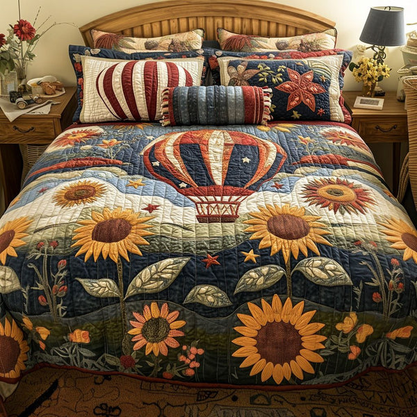 Floating Floralscape quilted 3-piece bedding set on a made bed with two matching pillow shams