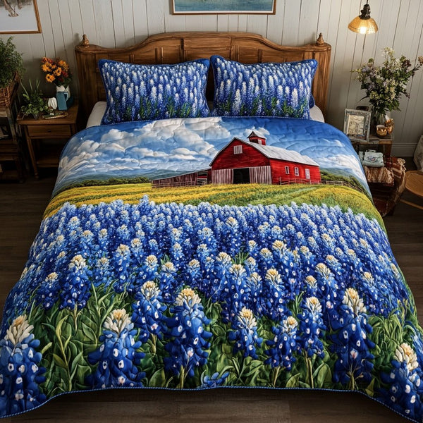 Floral Beauty quilted 3-piece bedding set on a made bed with two matching pillow shams