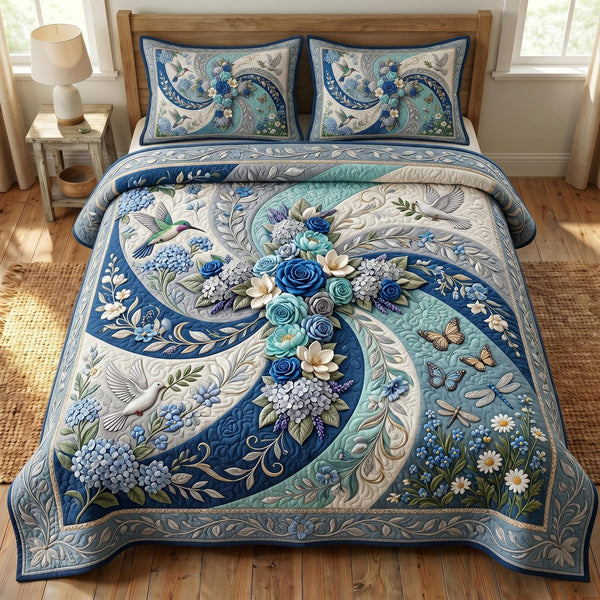 Floral Bible quilted 3-piece bedding set on a made bed in a softly lit bedroom