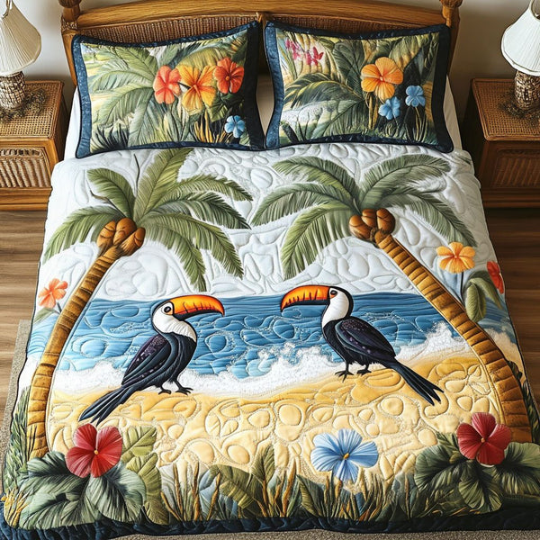 Floral Bliss quilted 3-piece bedding set on a made bed with two matching pillow shams