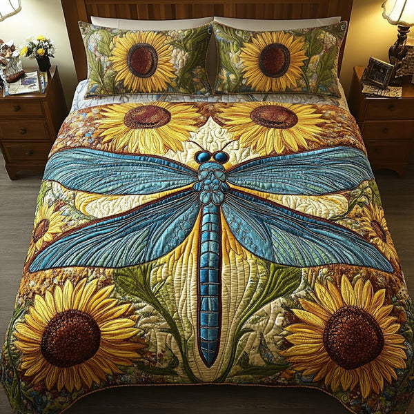 Floral Breeze quilted 3-piece bedding set on a made bed with two matching pillow shams