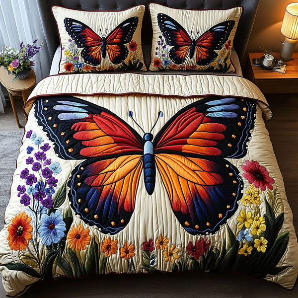 Floral Breeze quilted 3-piece bedding set on a made bed with two matching pillow shams