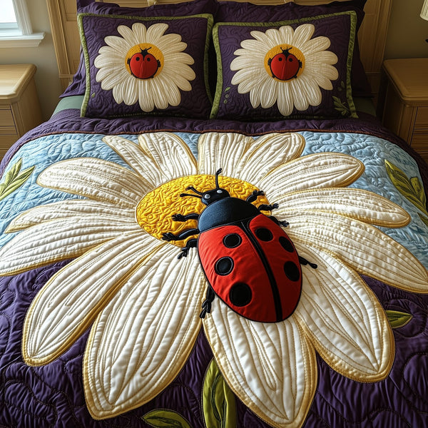 Floral Charm quilted 3-piece bedding set on a made bed with two matching pillow shams