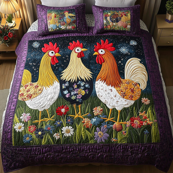 Floral Coop quilted 3-piece bedding set on a made bed with two matching pillow shams