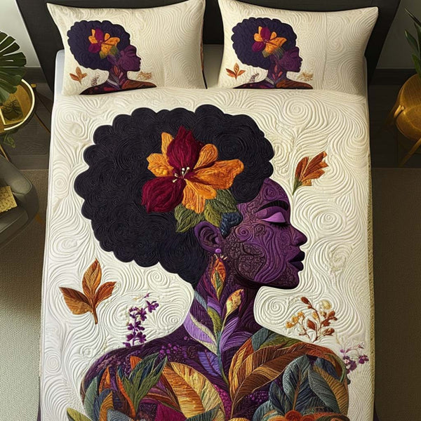 Floral Crown quilted 3-piece bedding set on a made bed with two matching pillow shams