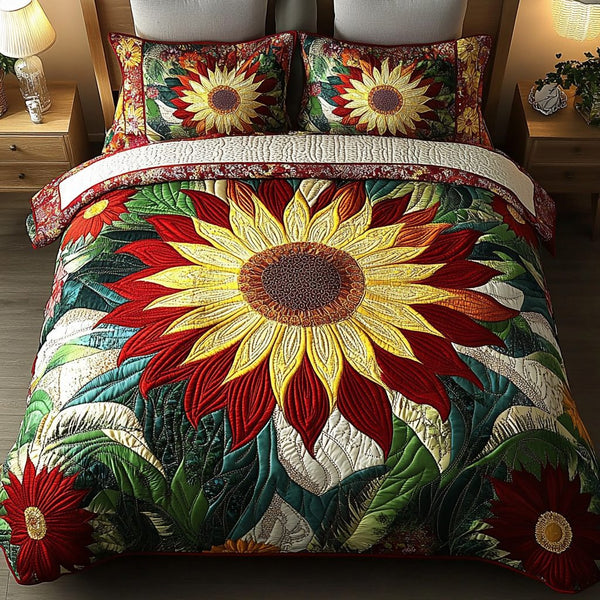 Floral Delight quilted 3-piece bedding set on a made bed with two matching pillow shams